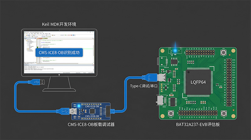 CMS-ICE8-OB调试器连接示意图